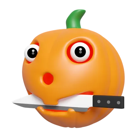 3 D Halloween Day Concept With Pumpkin Head Holding A Knife Isolated Holiday Party 3D Icon