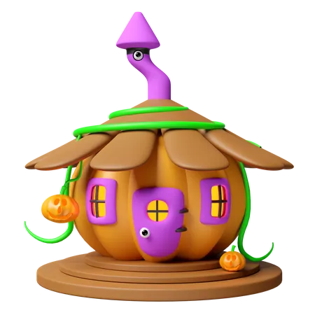 3 D Halloween Holiday Party With Pumpkin House Carved Pumpkin On The Stairs Isolated 3D Icon