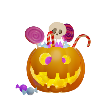 Pumpkin Lantern And Children Sweets  3D Illustration