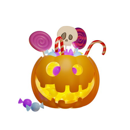 Pumpkin Lantern And Children Sweets 3D Illustration