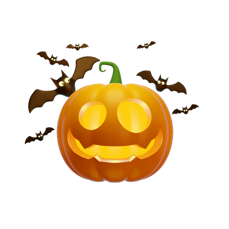 Pumpkin Lantern And Flying Bats  3D Icon