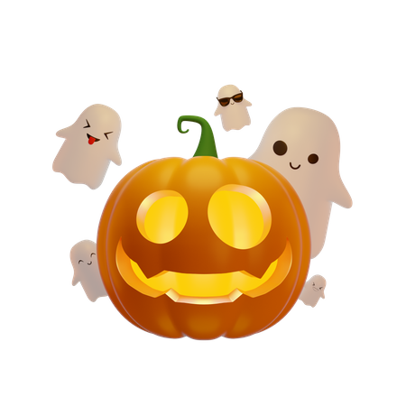 Pumpkin Lantern And Flying Ghosts  3D Icon