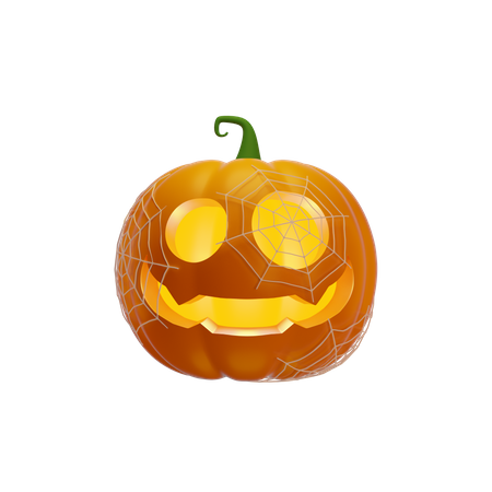 Pumpkin Lantern In Spider Web  3D Illustration