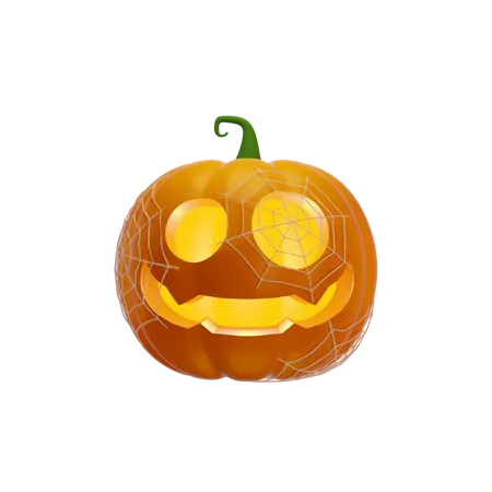 Pumpkin Lantern In Spider Web  3D Illustration