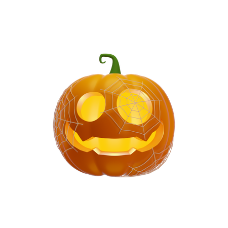 Pumpkin Lantern In Spider Web 3D Illustration