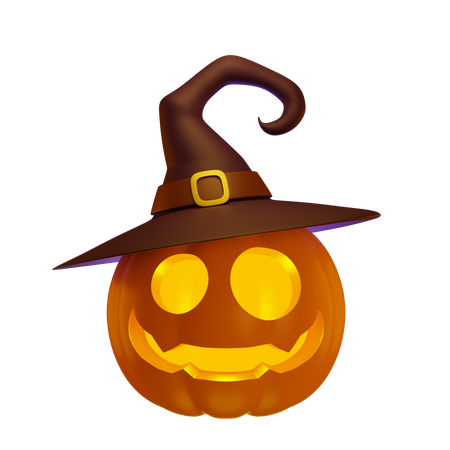 Pumpkin Lantern In Witch Hat  3D Illustration