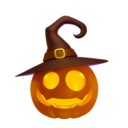 Pumpkin Lantern In Witch Hat  3D Illustration