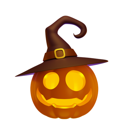 Pumpkin Lantern In Witch Hat 3D Illustration
