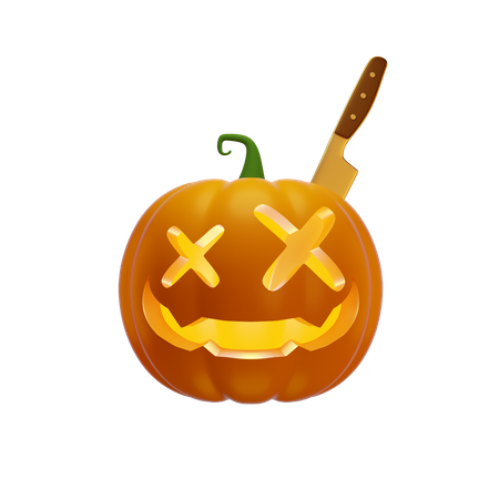 Pumpkin Lantern With A Knife In Head  3D Illustration