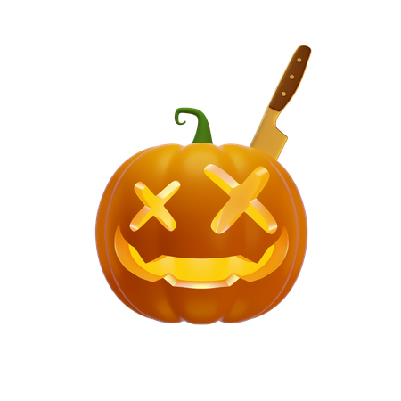 Pumpkin Lantern With A Knife In Head 3D Illustration