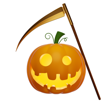 Pumpkin Lantern With Reaper  3D Illustration