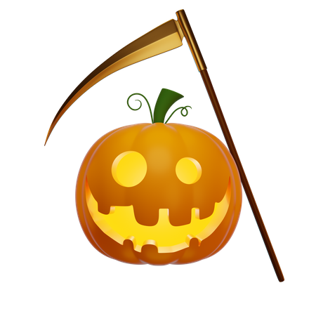 Pumpkin Lantern With Reaper 3D Illustration