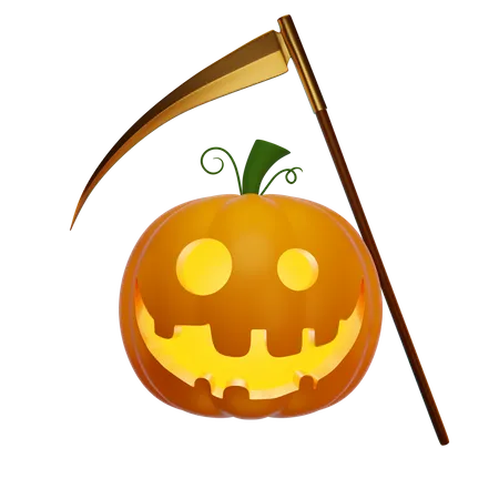 Pumpkin Lantern With Reaper  3D Illustration