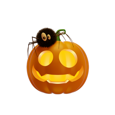 Pumpkin Lantern With Spider  3D Illustration