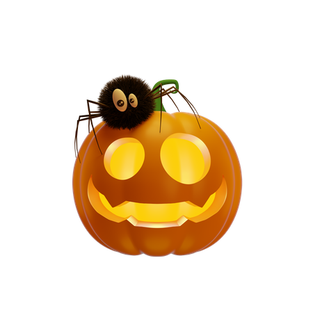 Pumpkin Lantern With Spider 3D Illustration
