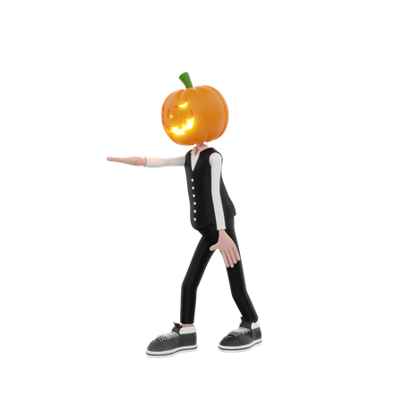 Pumpkin man indicating hand  3D Illustration