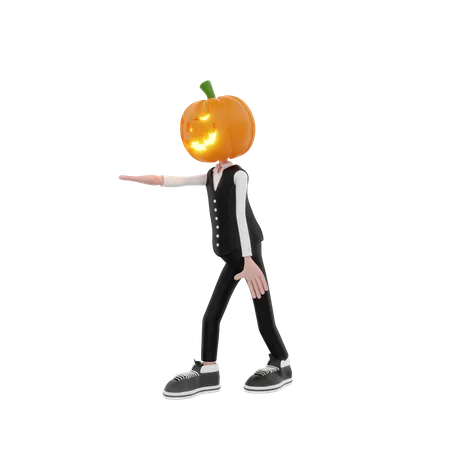 Pumpkin man indicating hand 3D Illustration