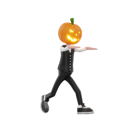 Pumpkin man running  3D Illustration