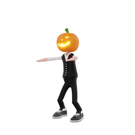 Pumpkin man scaring people  3D Illustration