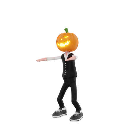 Pumpkin man scaring people  3D Illustration
