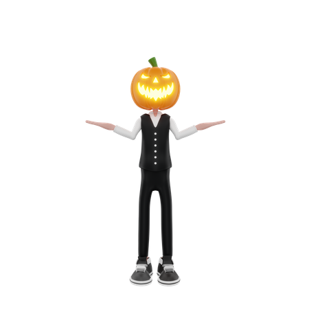 Pumpkin man standing with wide open arms  3D Illustration