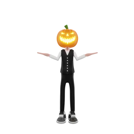Pumpkin man standing with wide open arms 3D Illustration