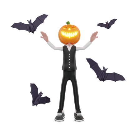 Pumpkin man with bats  3D Icon