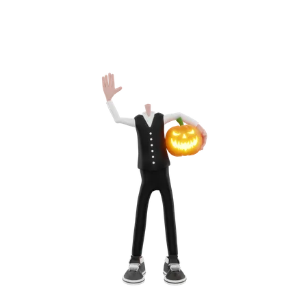 Pumpkin man with head in hand  3D Illustration