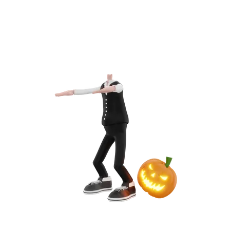 Pumpkin man with head on floor  3D Illustration