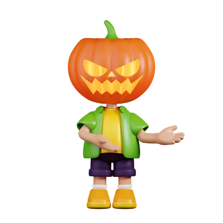 Pumpkin Pointing To Something  3D Illustration