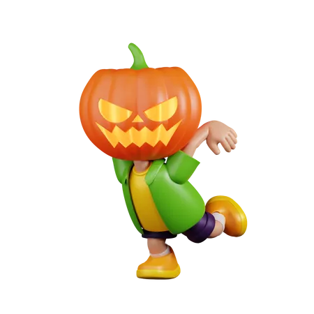 Pumpkin Ready To Jump  3D Illustration