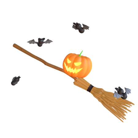 Pumpkin Riding Broom  3D Icon