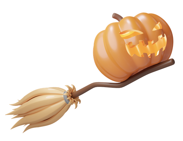 Pumpkin Riding Broom  3D Icon