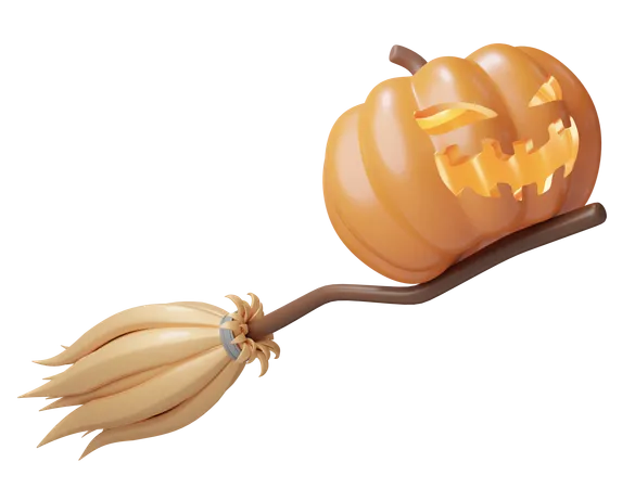 Pumpkin Riding Broom  3D Icon