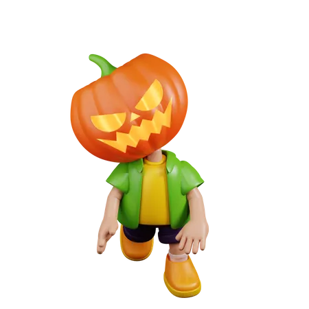 Pumpkin Showing Weird Face  3D Illustration