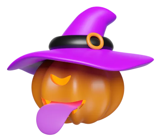 3 D Halloween Holiday Party With Pumpkin Stick Out Your Tongue Witch Hat Isolated 3D Icon
