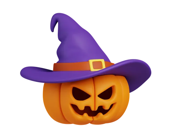 Pumpkin Wearing Witch Hat  3D Icon