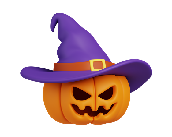 Pumpkin Wearing Witch Hat  3D Icon
