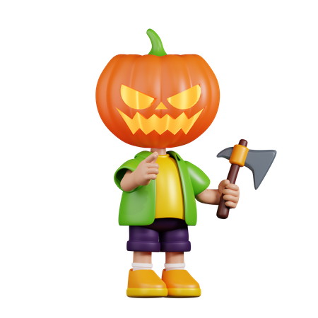 Pumpkin With A Sharp Axe  3D Icon