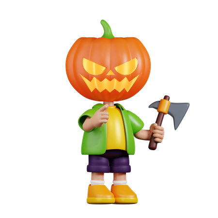 Pumpkin With A Sharp Axe  3D Illustration