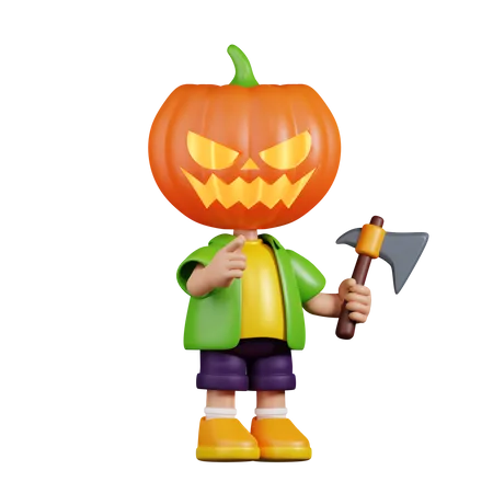 Pumpkin With A Sharp Axe  3D Illustration