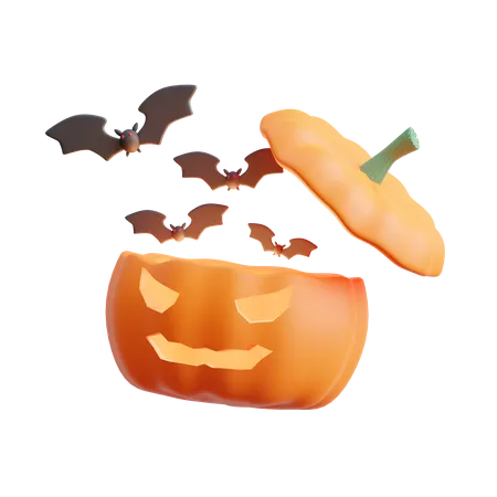 Pumpkin With Bats  3D Icon