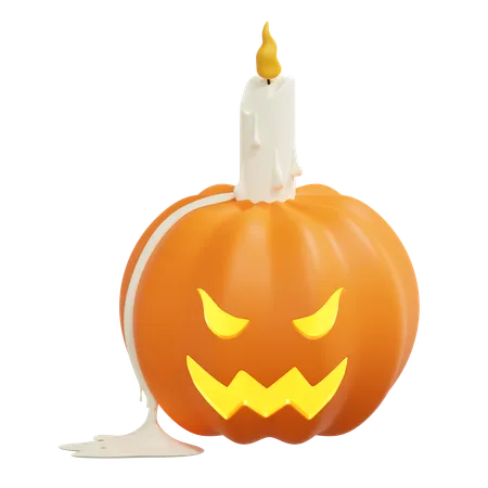 Pumpkin With Candle 3 D Icon Halloween Illustration 3D Icon