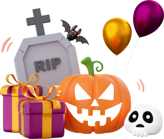 Pumpkin With Grave  3D Icon