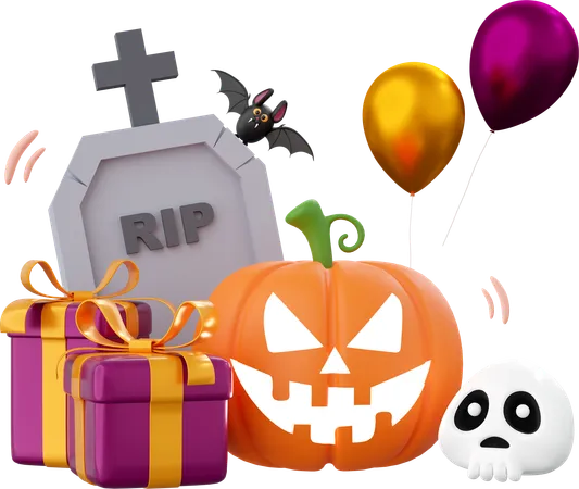 Pumpkin With Grave  3D Icon