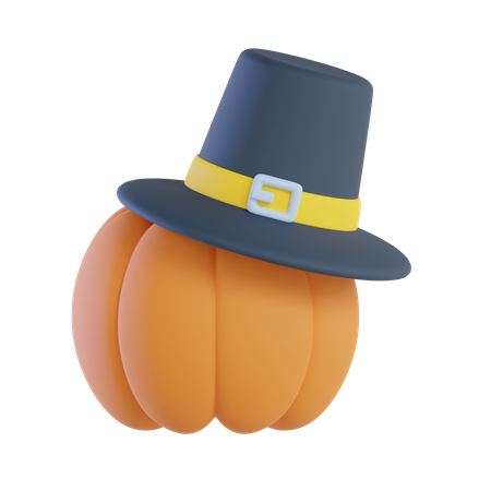 Pumpkin With Pilgrim Hat  3D Icon
