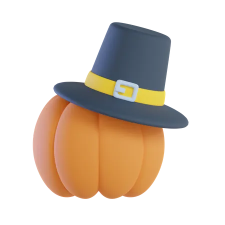 Pumpkin With Pilgrim Hat  3D Icon