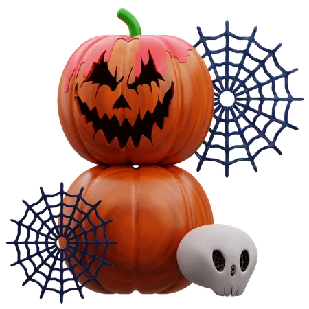 Pumpkin With Skull  3D Icon