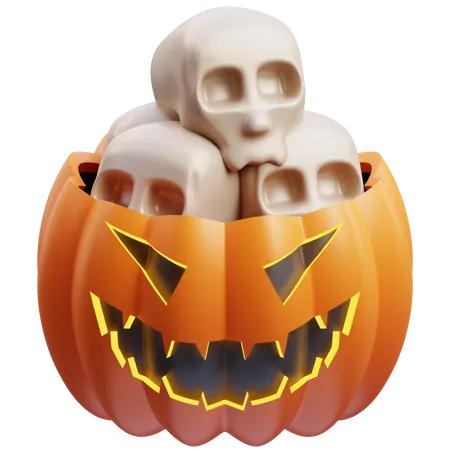 Pumpkin With Skull  3D Icon