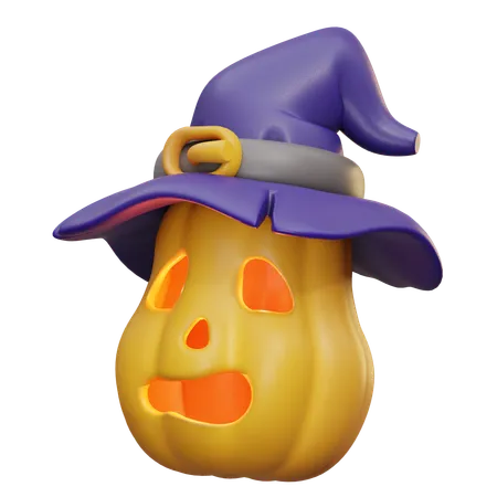 Pumpkin With Witch Hat  3D Icon